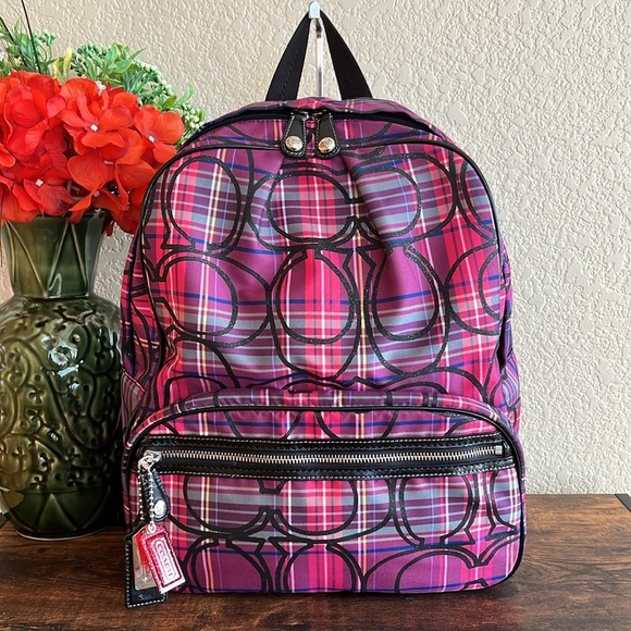 PRISTINE Coach Tartan Large Backpack - Picture 1 of 16